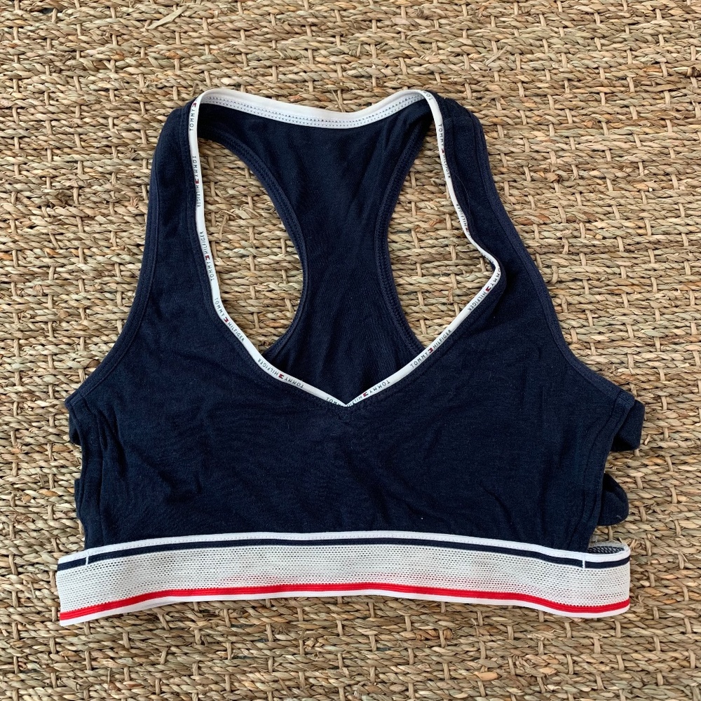 Tommy Hilfiger Cotton Lounge Bralette Small V neck Racerback Navy Blue